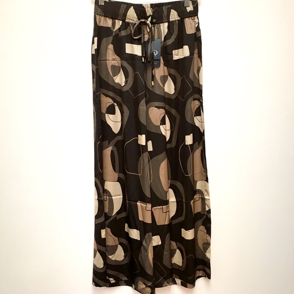 Adrianna Papell Wide Leg Flowy Pull On Pants Small Geometric Chocolate Brown NEW